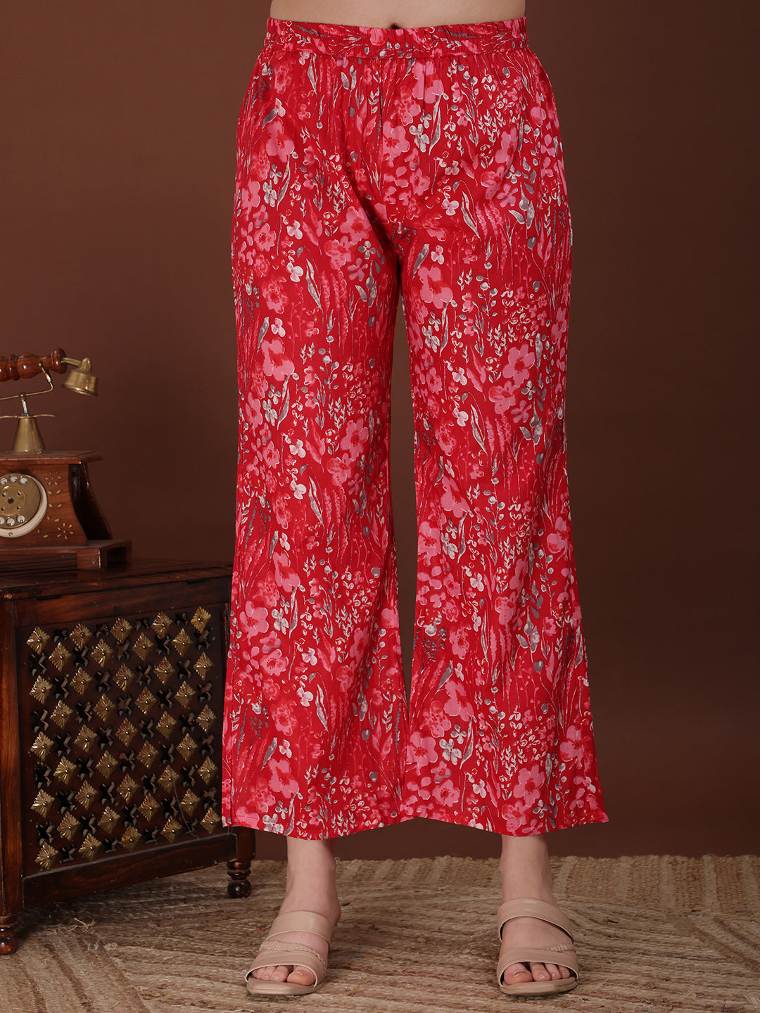 Embroidered & Floral Printed Kurta With Palazzo & Printed Dupatta, Pink - Hiral Fashion