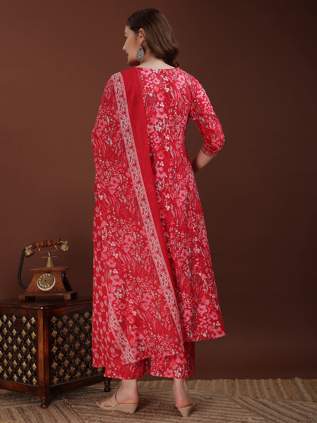 Embroidered & Floral Printed Kurta With Palazzo & Printed Dupatta, Pink - Hiral Fashion