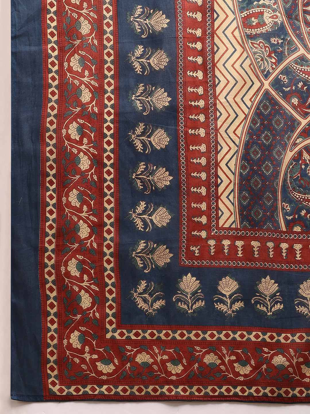 Paisley Printed Angarkha Style Anarkali Kurta With Pant & Dupatta, Navy Blue - Hiral Fashion