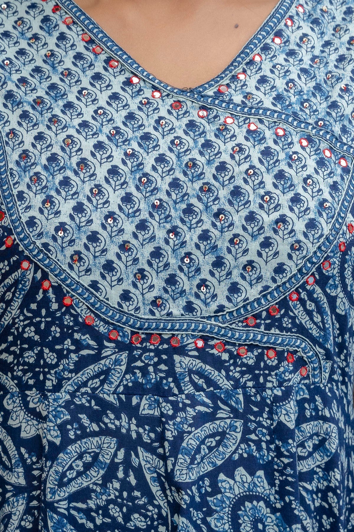 Embroidered Anarkali Kurta With Pant & Printed Dupatta, Blue - Hiral Fashion