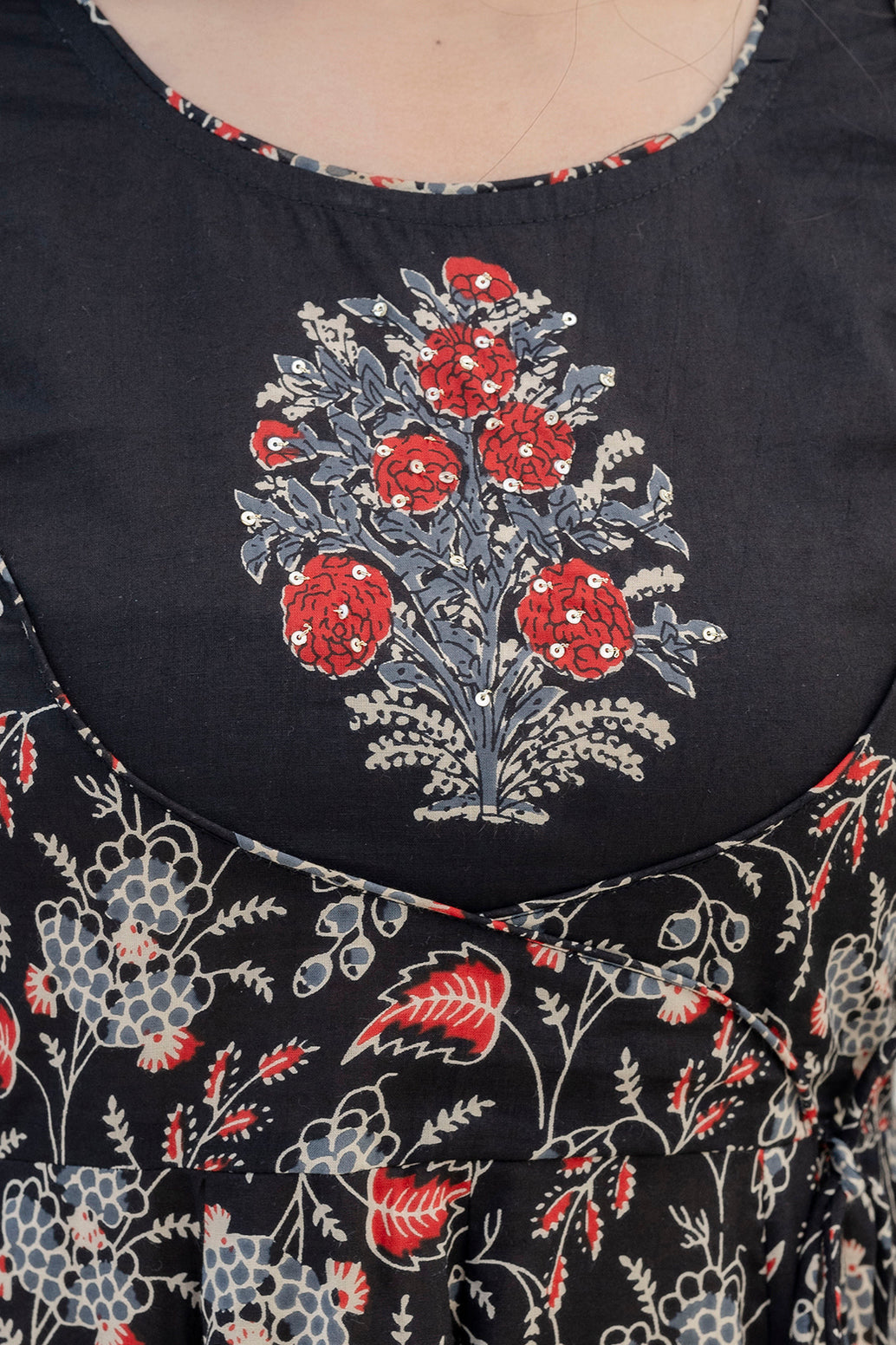 Embroidered & Floral Printed Anarkali Kurta With Pant & Dupatta, Black - Hiral Fashion