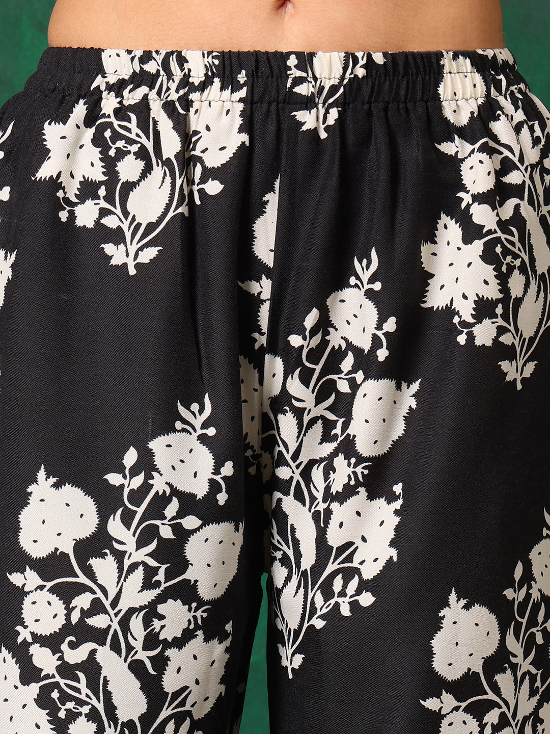 Embroidered & Printed Flared Kurta With Pant & Dupatta, Black - Hiral Fashion