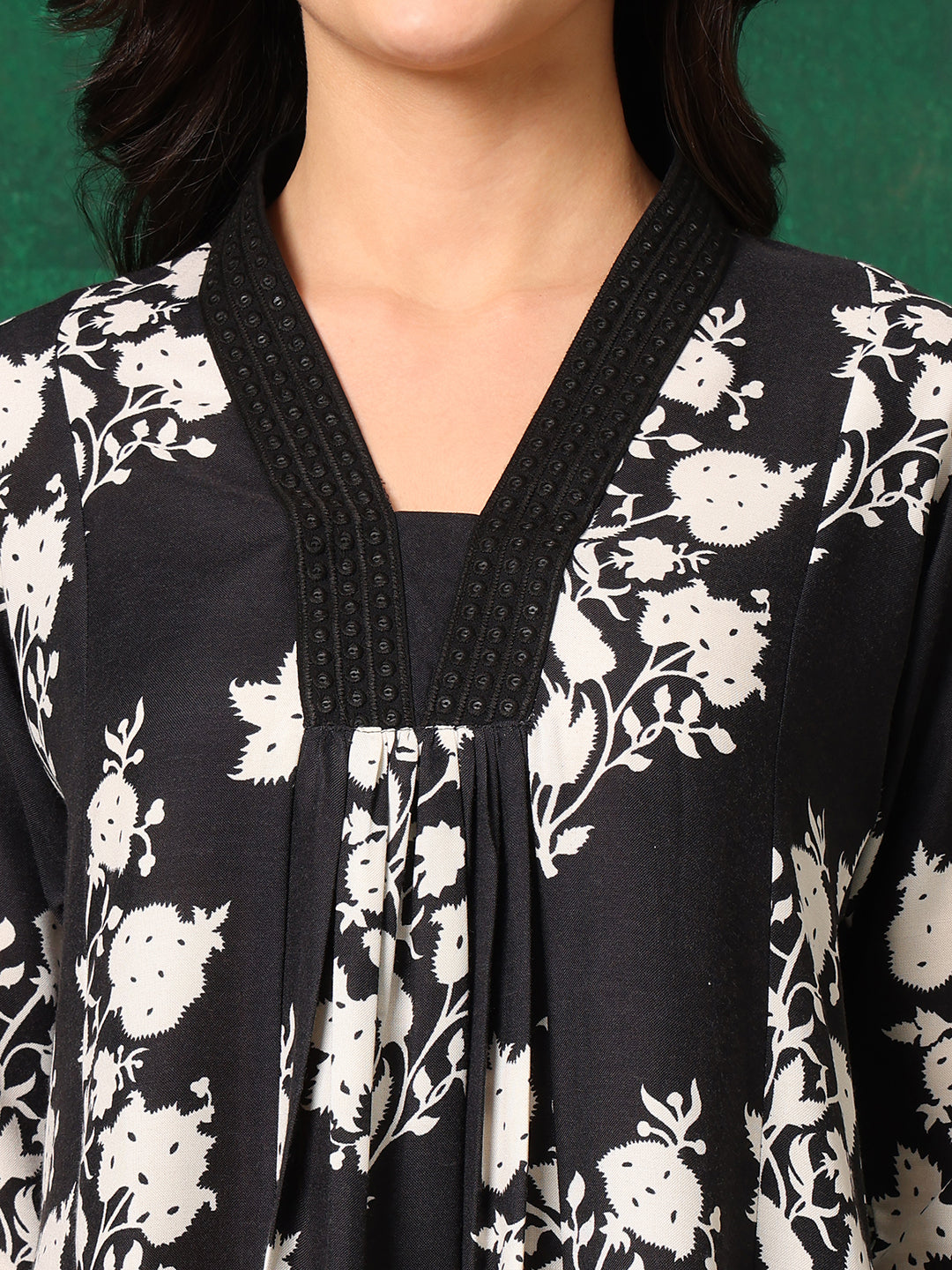 Embroidered & Printed Flared Kurta With Pant & Dupatta, Black - Hiral Fashion