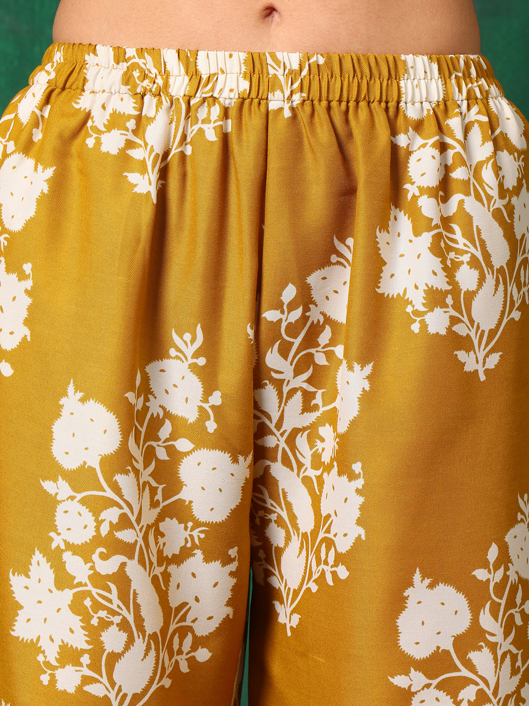 Embroidered & Printed Flared Kurta With Pant & Dupatta, Mustard - Hiral Fashion
