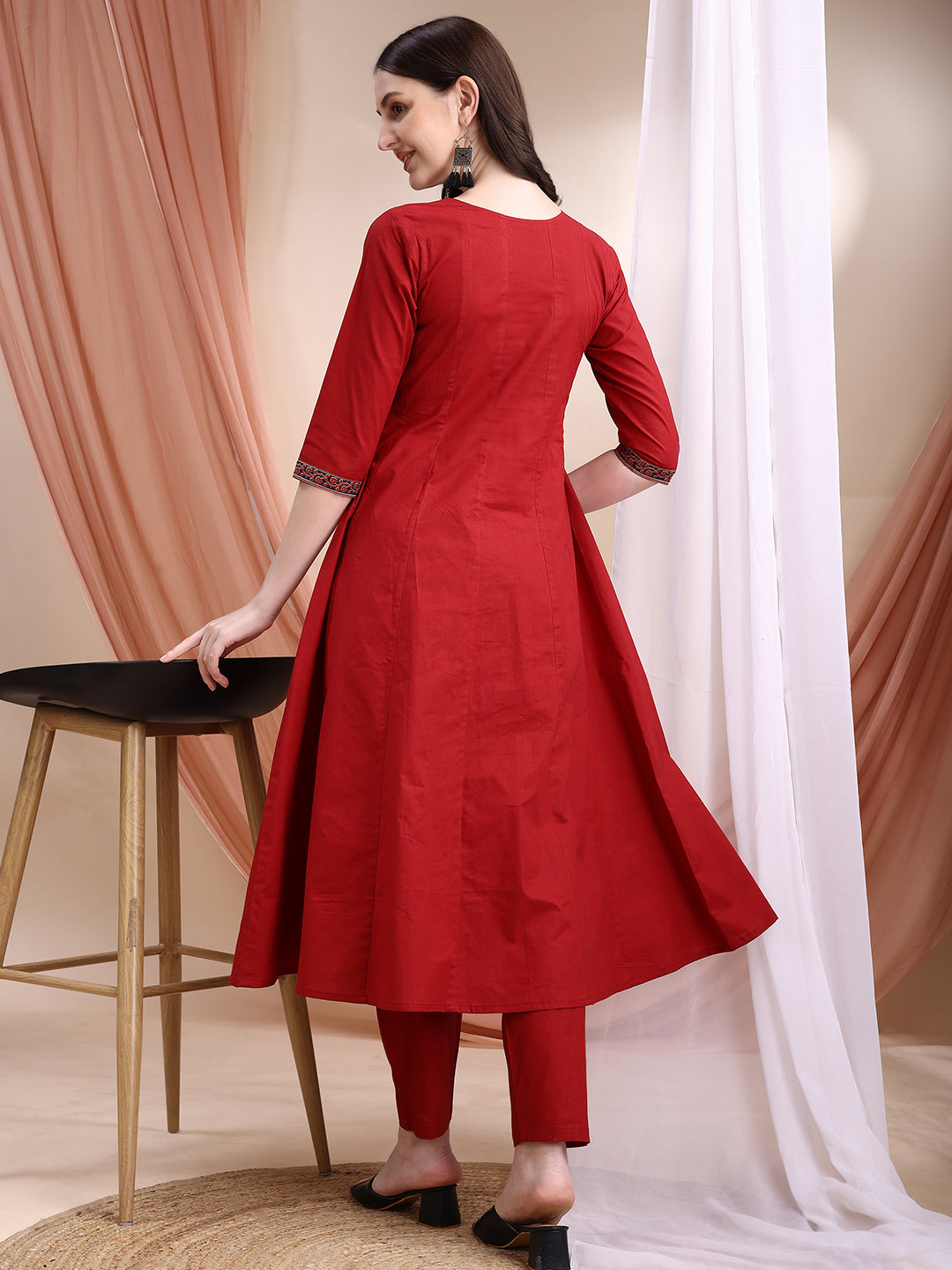 Embroidered & Ethnic Printed Anarkali Kurta With Pant & Printed Dupatta, Maroon - Hiral Fashion