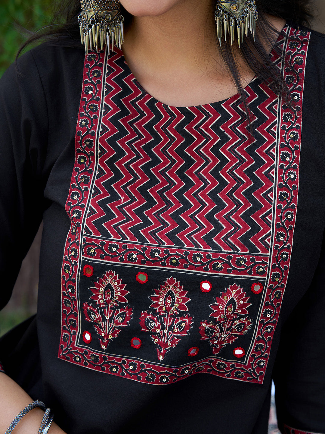 Embroidered & Ethnic Printed Kurta With Pant & Printed Dupatta, Black - Hiral Fashion
