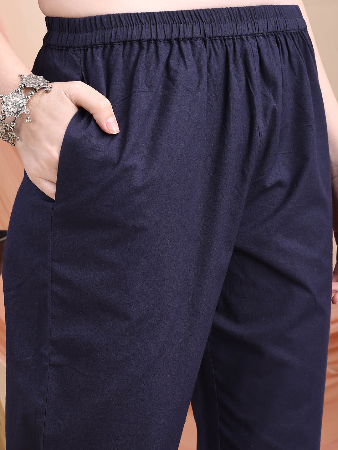 Embroidered & Ethnic Printed Kurta With Pant & Printed Dupatta, Navy Blue - Hiral Fashion