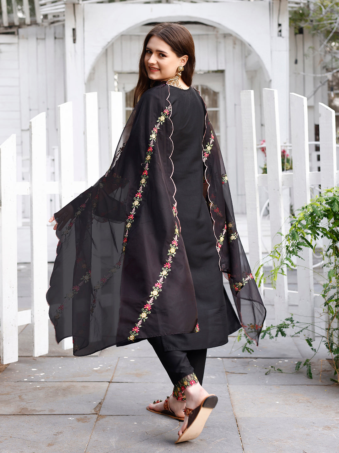 Floral Embroidered Kurta With Pant & Premium Organza Embroidered Dupatta Luxury, Multicolor - Hiral Fashion