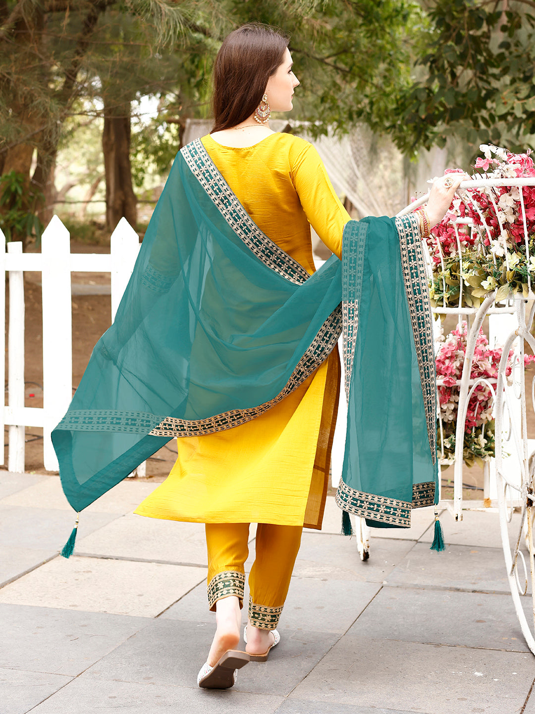 Embroidered Kurta With Pant & Border Premium Embroidered Dupatta, Multicolor - Hiral Fashion