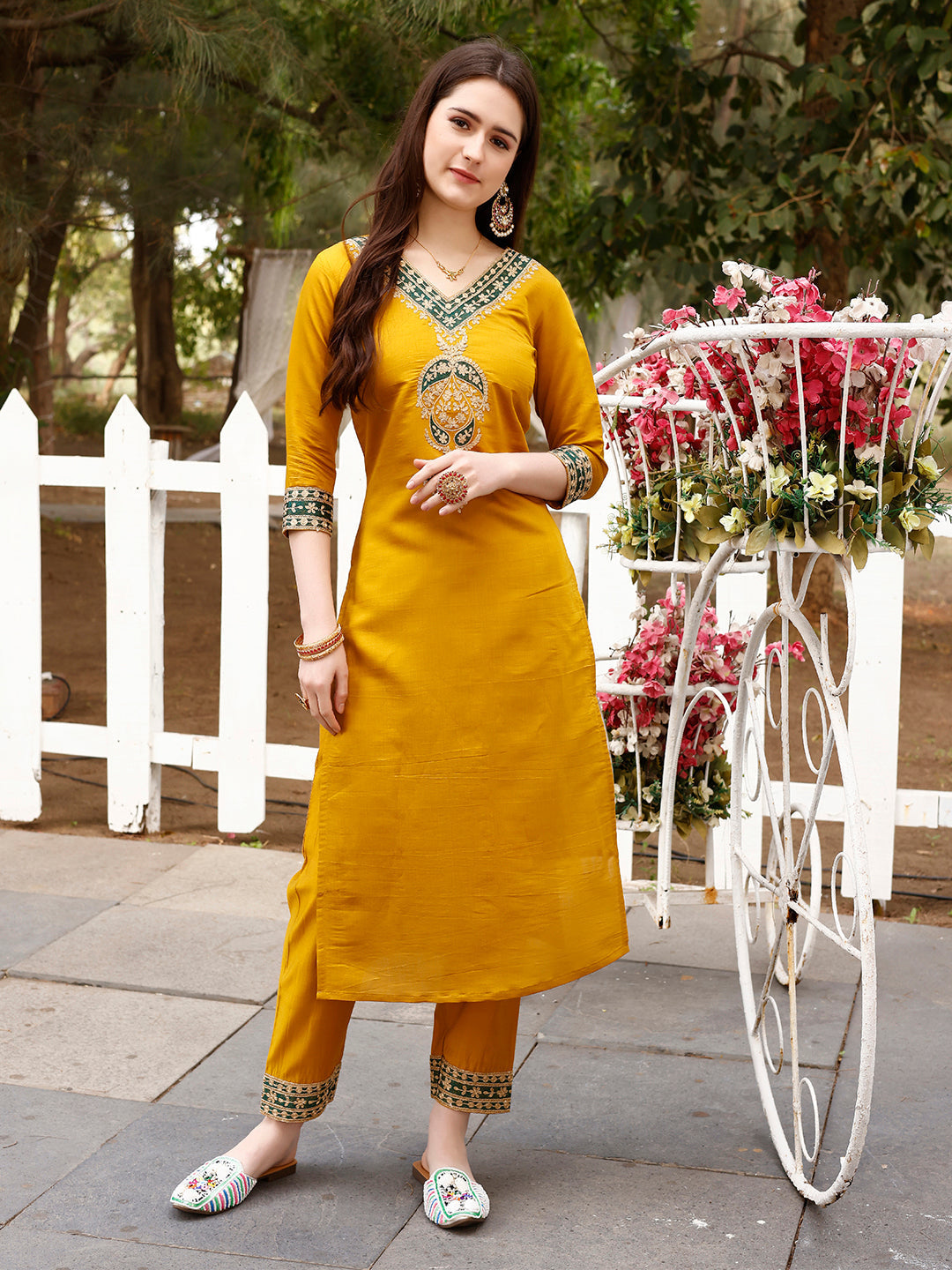 Embroidered Kurta With Pant & Border Premium Embroidered Dupatta, Multicolor - Hiral Fashion