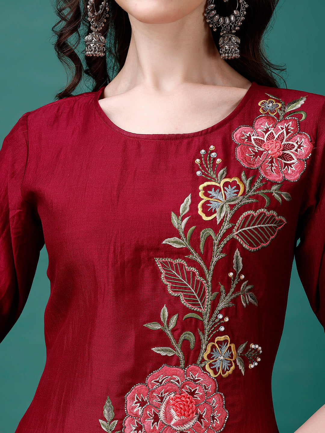 Hand Embroidered Kurta With Pant & Printed Premium Organza Dupatta Luxury, Multicolor - Hiral Fashion
