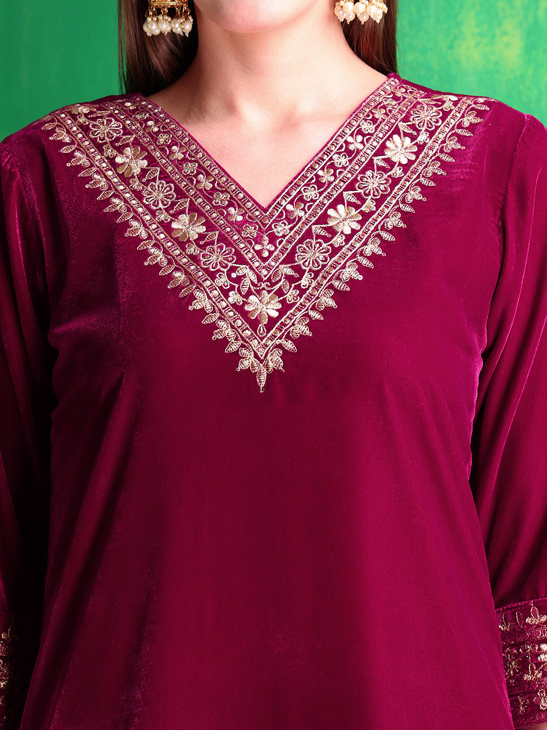 Embroidered Velvet Co-Ords, Pink - Hiral Fashion