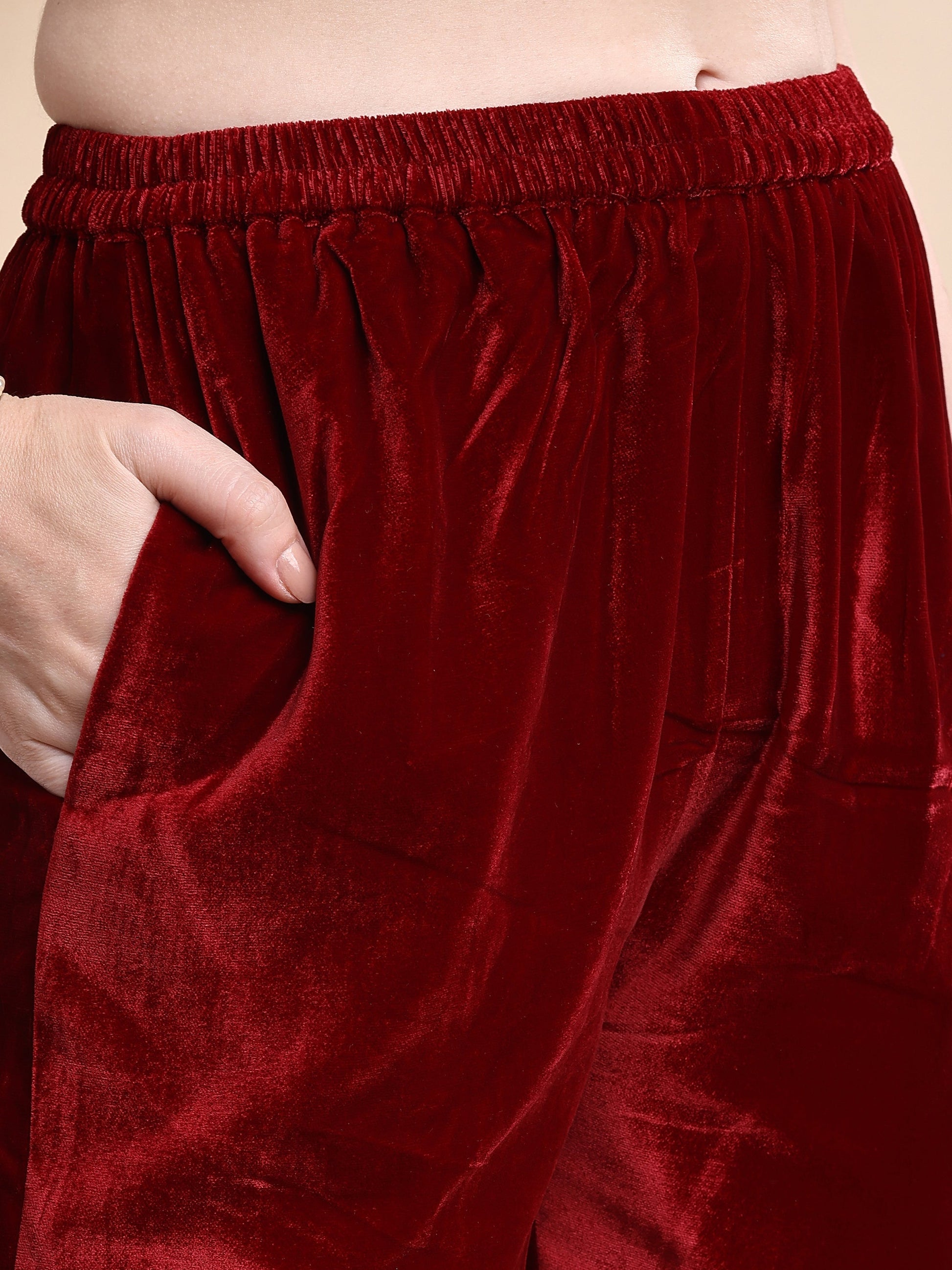 Embroidered Velvet Co-Ords, Maroon - Hiral Fashion