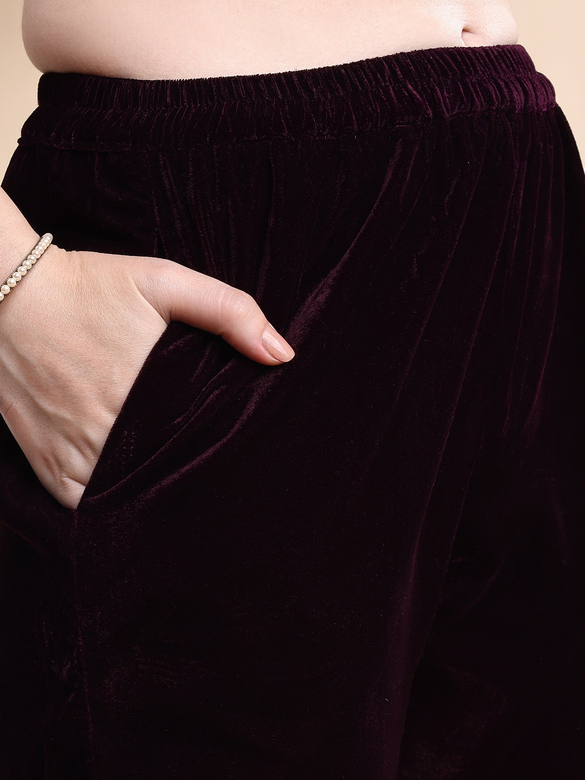 Embroidered Velvet Co-Ords, Wine - Hiral Fashion