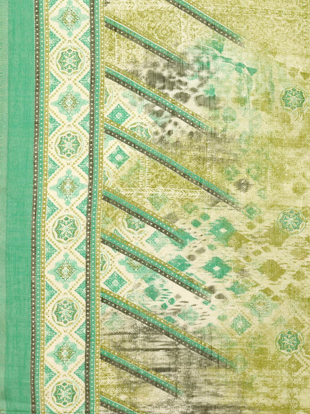 Printed Cotton Green Kurta Pant & Dupatta Set, Multicolor - Hiral Fashion