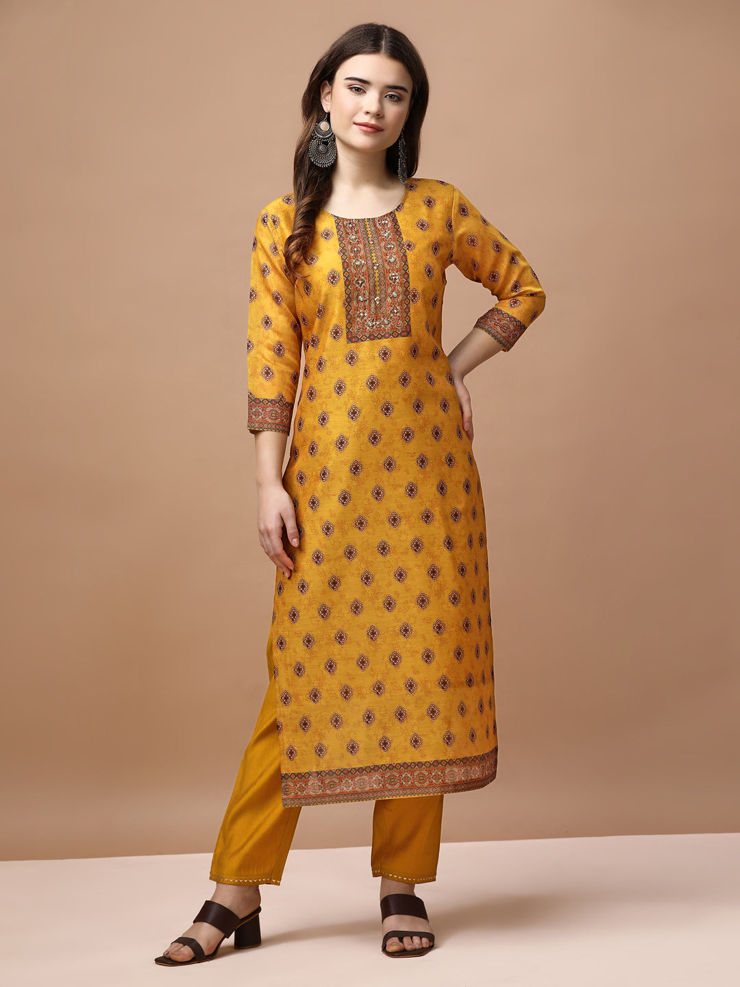Embroidered & Ethnic Motifs Printed Kurta With Pant & Dupatta, Multicolor - Hiral Fashion
