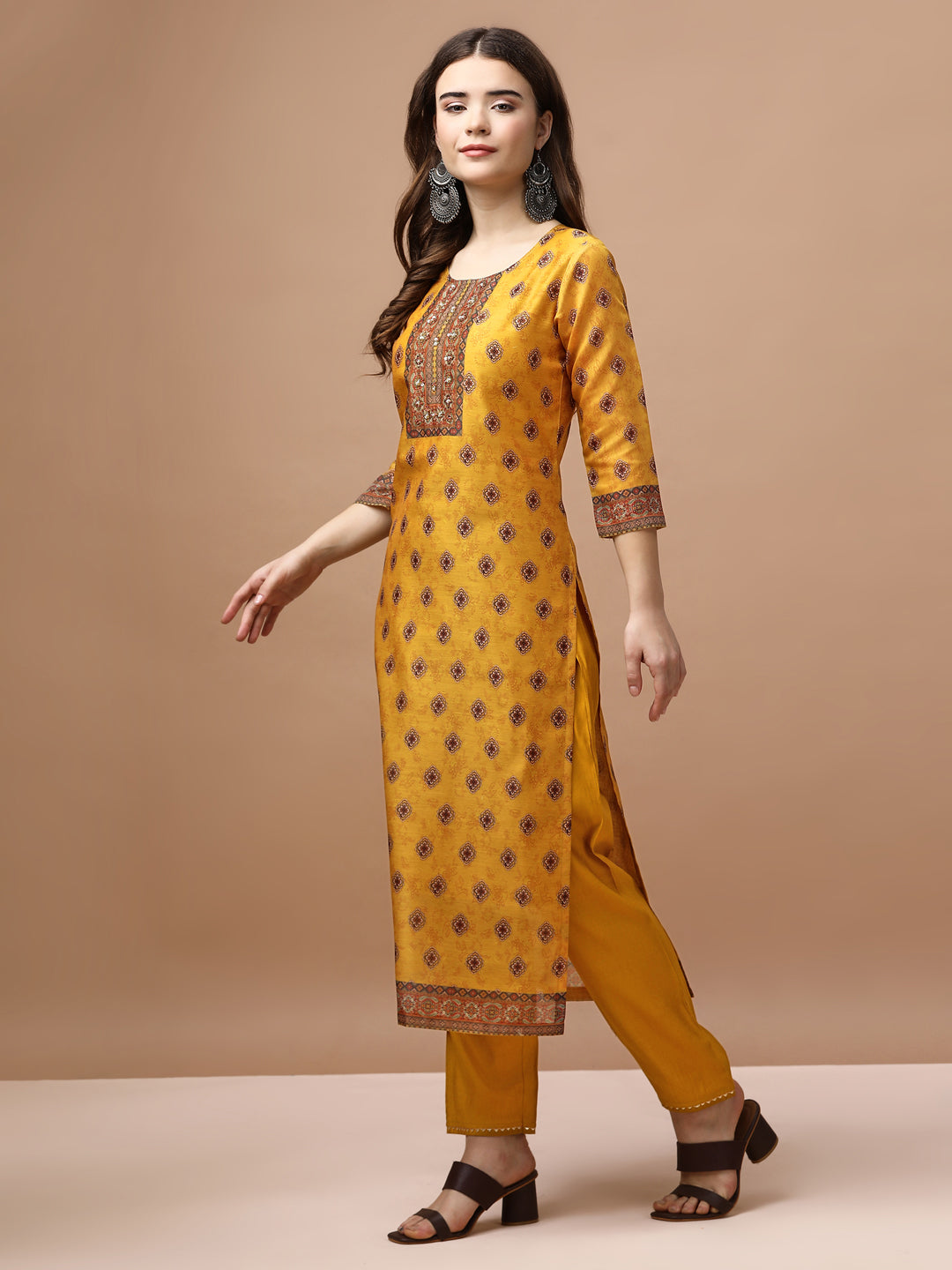 Embroidered & Ethnic Motifs Printed Kurta With Pant & Dupatta, Multicolor - Hiral Fashion