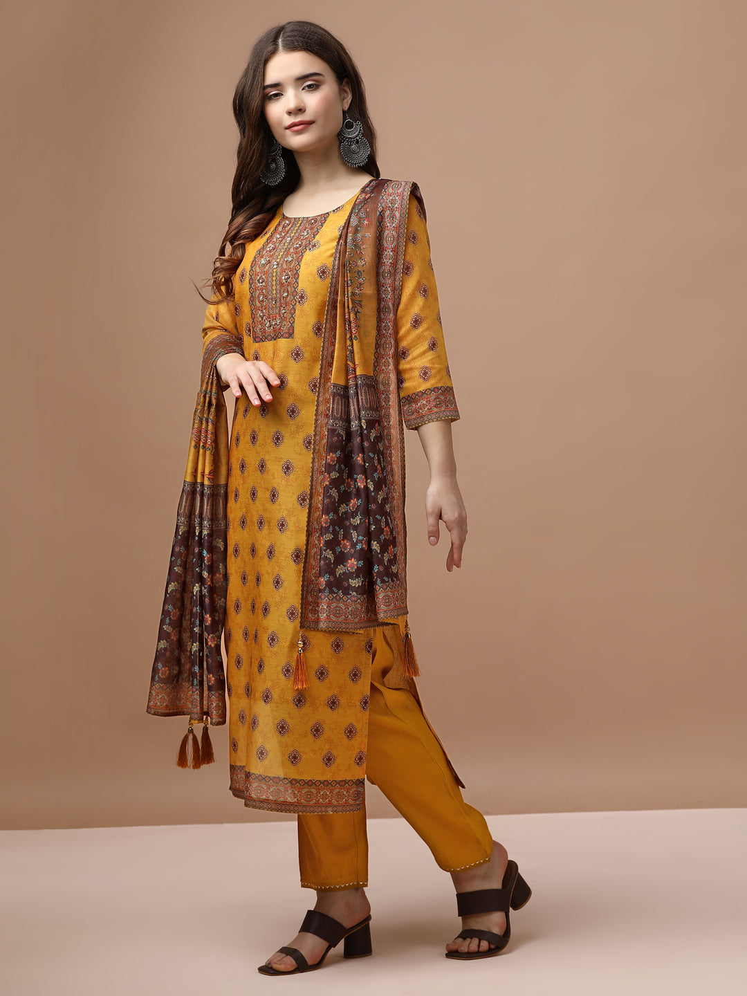 Embroidered & Ethnic Motifs Printed Kurta With Pant & Dupatta, Multicolor - Hiral Fashion