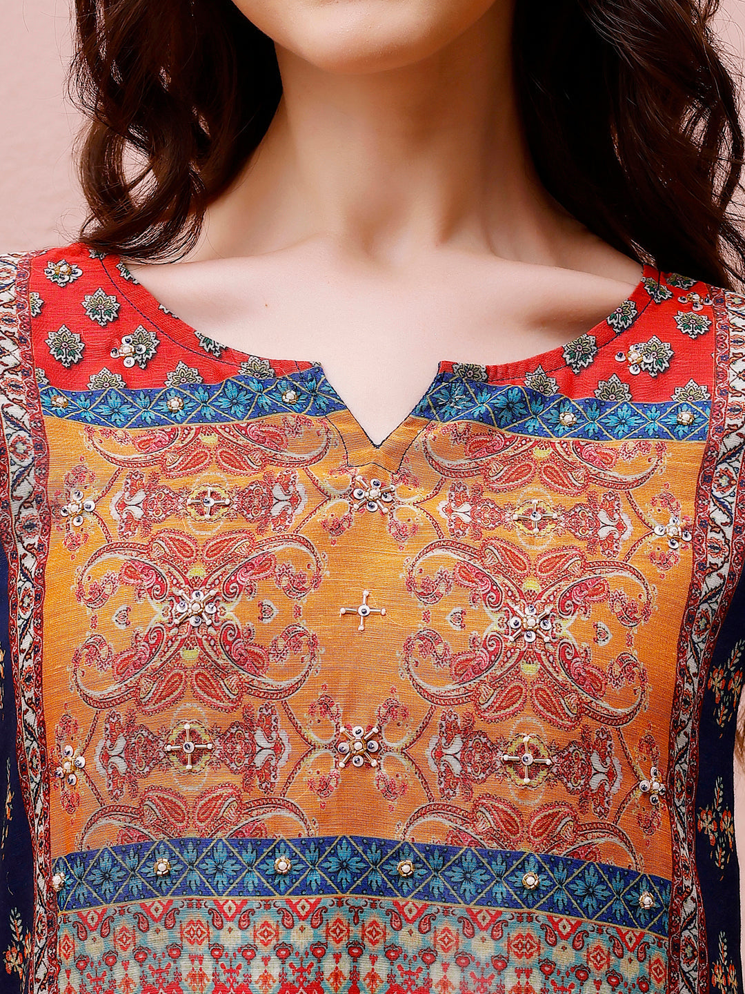 Printed Chanderi Kurta With Pant & Dupatta, Multicolor - Hiral Fashion