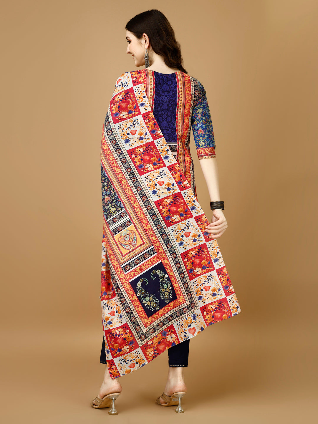 Hand Embroidered & Printed Kurta With Pant & Printed Dupatta, Multicolor - Hiral Fashion