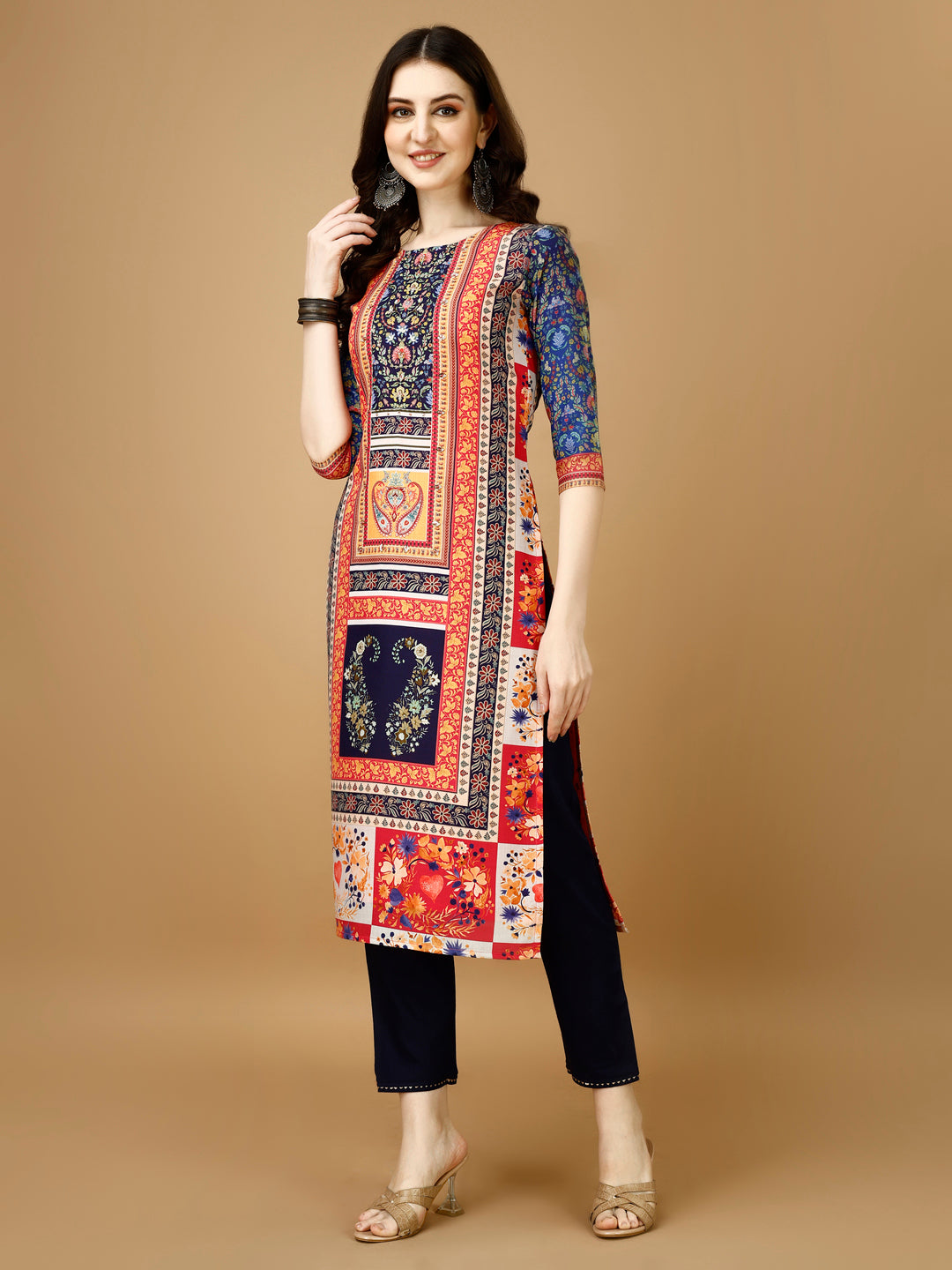Hand Embroidered & Printed Kurta With Pant & Printed Dupatta, Multicolor - Hiral Fashion