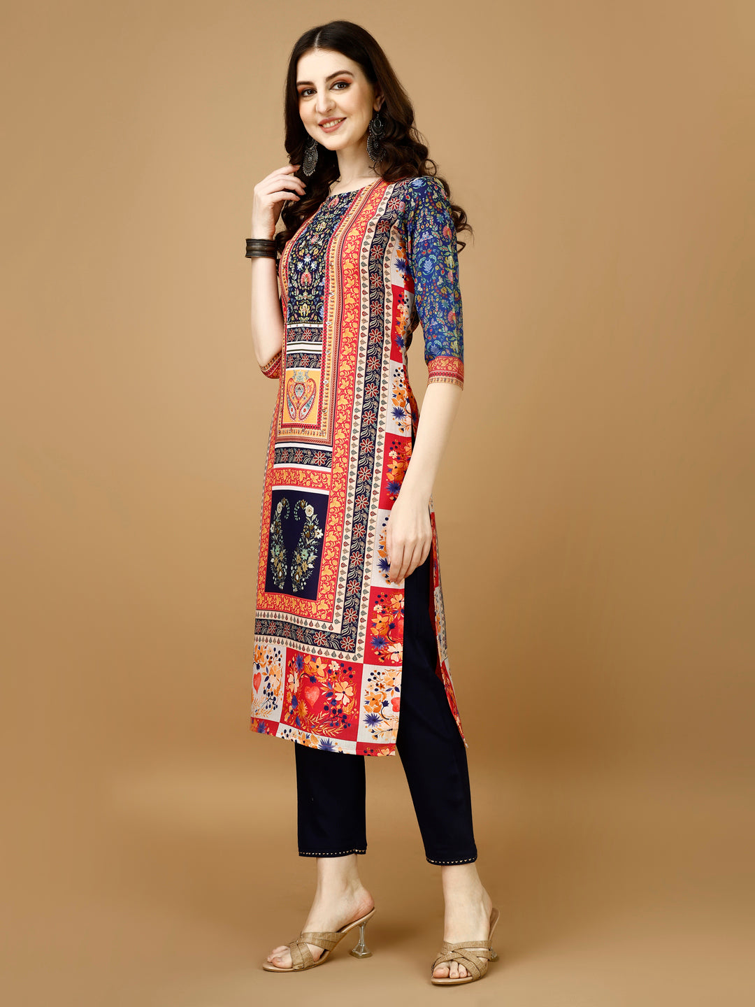 Hand Embroidered & Printed Kurta With Pant & Printed Dupatta, Multicolor - Hiral Fashion