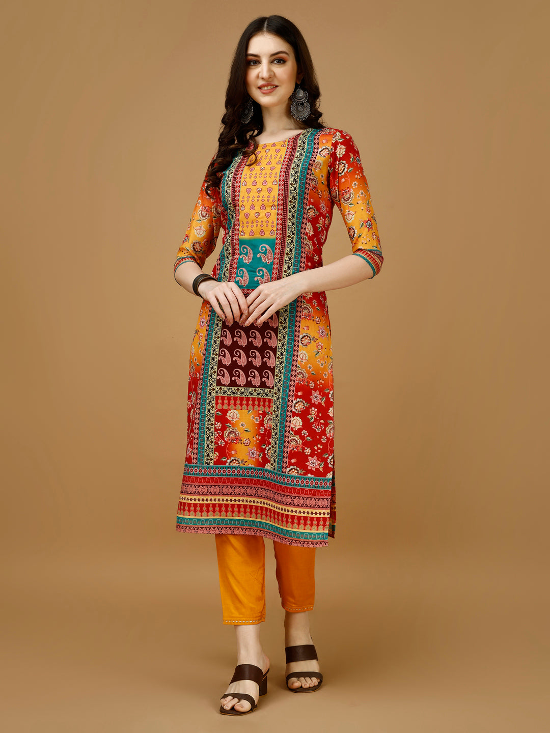 Hand Embroidered & Printed Kurta With Pant & Printed Dupatta, Multicolor - Hiral Fashion