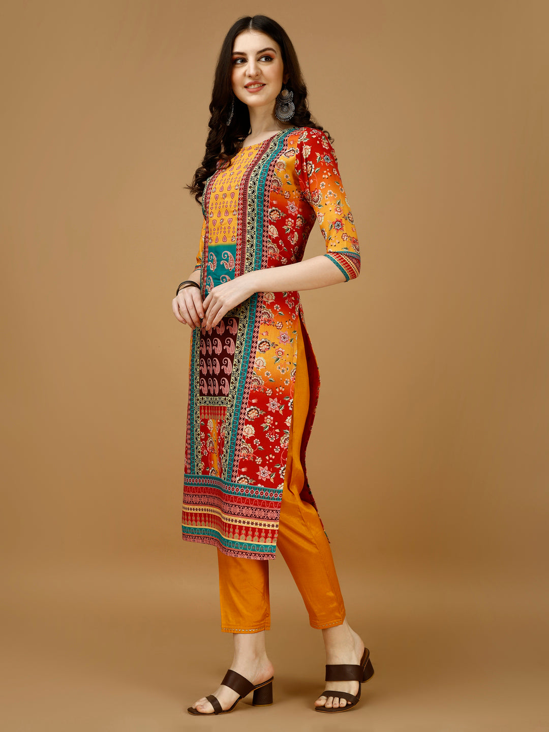 Hand Embroidered & Printed Kurta With Pant & Printed Dupatta, Multicolor - Hiral Fashion