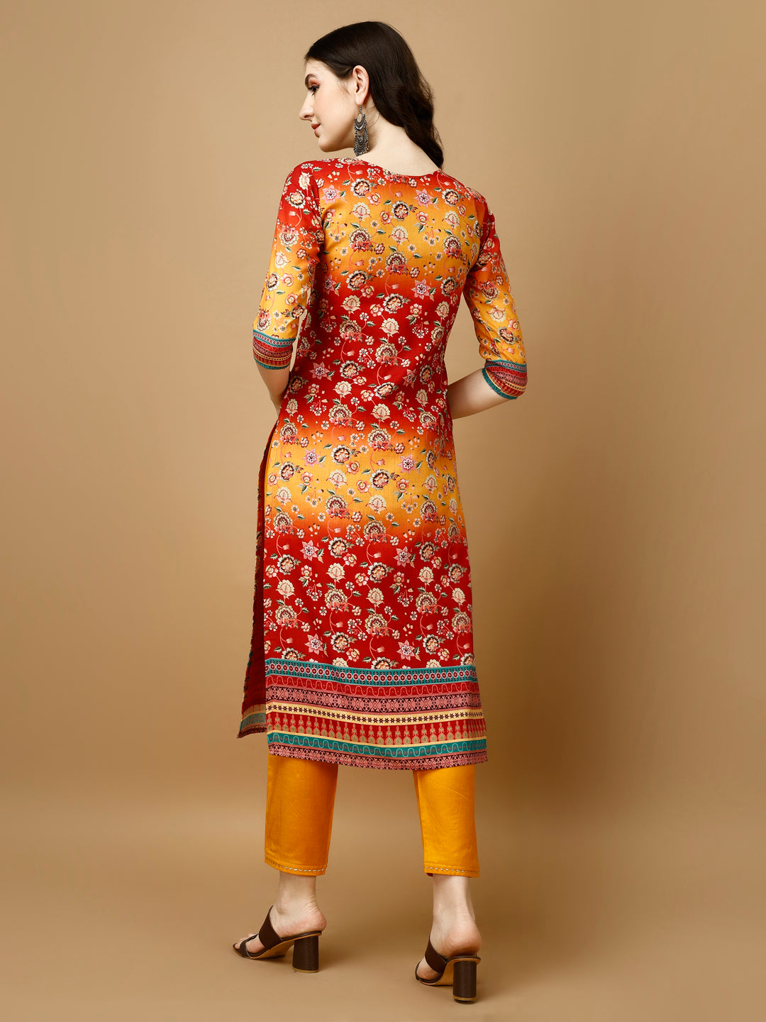 Hand Embroidered & Printed Kurta With Pant & Printed Dupatta, Multicolor - Hiral Fashion