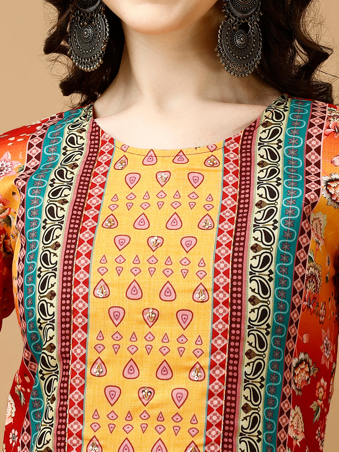 Hand Embroidered & Printed Kurta With Pant & Printed Dupatta, Multicolor - Hiral Fashion