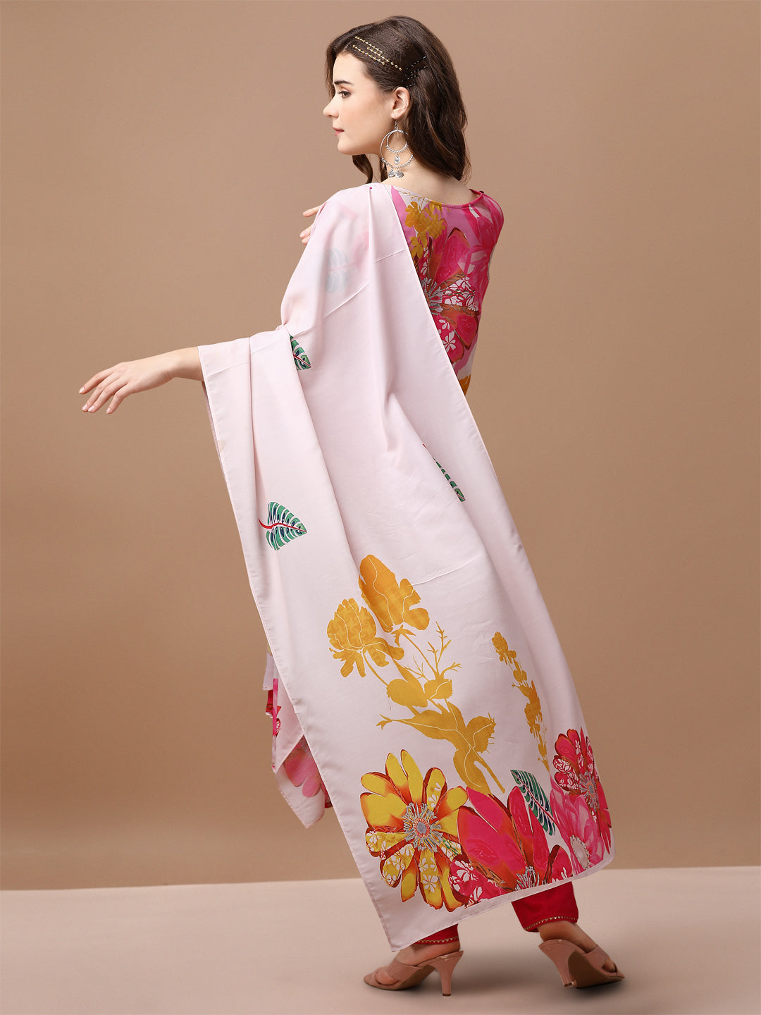 Hand Embroidered Floral Printed Muslin Kurta Pant & Dupatta, Multicolor - Hiral Fashion