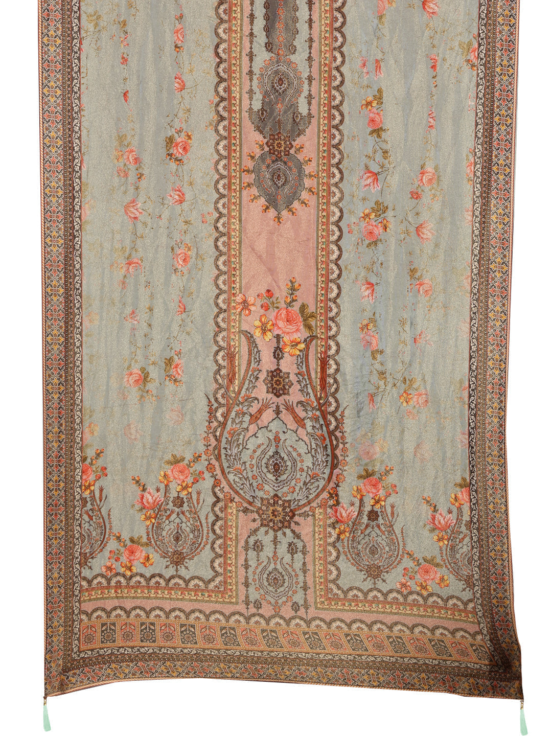 Hand Embroidered & Printed Pure Silk Kurta With Pant & Printed Dupatta, Green - Hiral Fashion