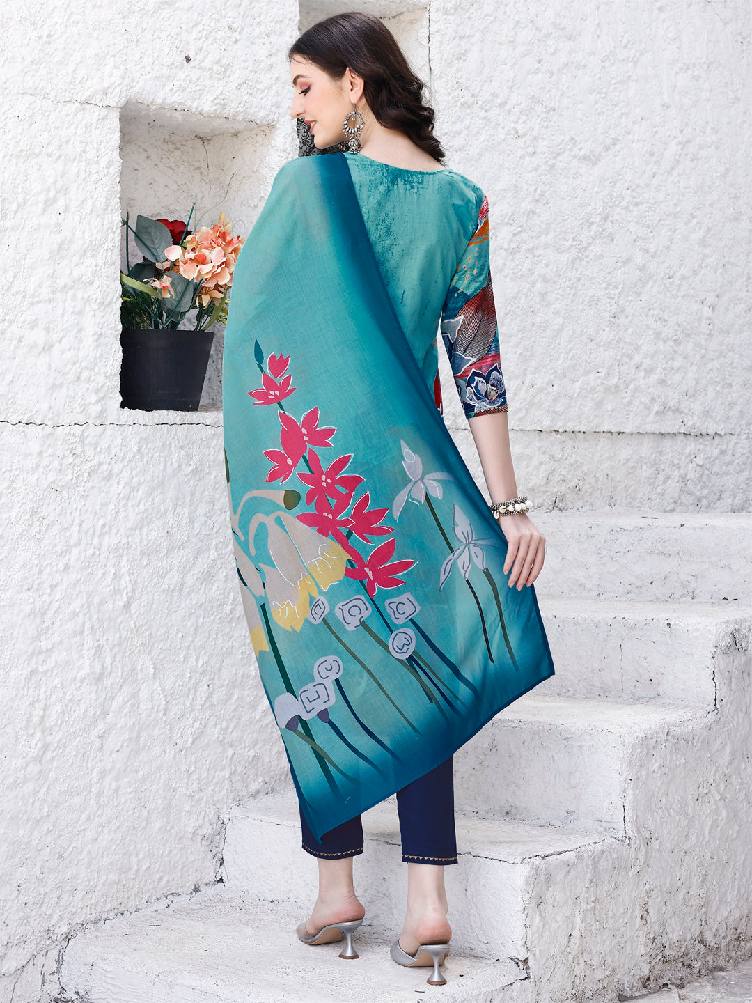 Embroidered & Floral Printed Kurta With Pant & Printed Dupatta Premium Luxury, Multicolor - Hiral Fashion