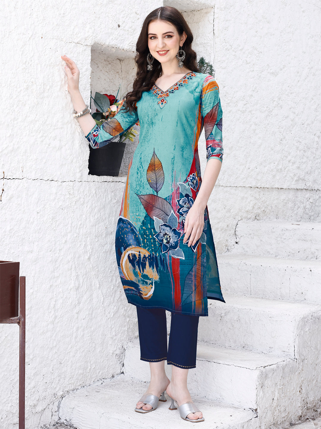 Embroidered & Floral Printed Kurta With Pant & Printed Dupatta Premium Luxury, Multicolor - Hiral Fashion