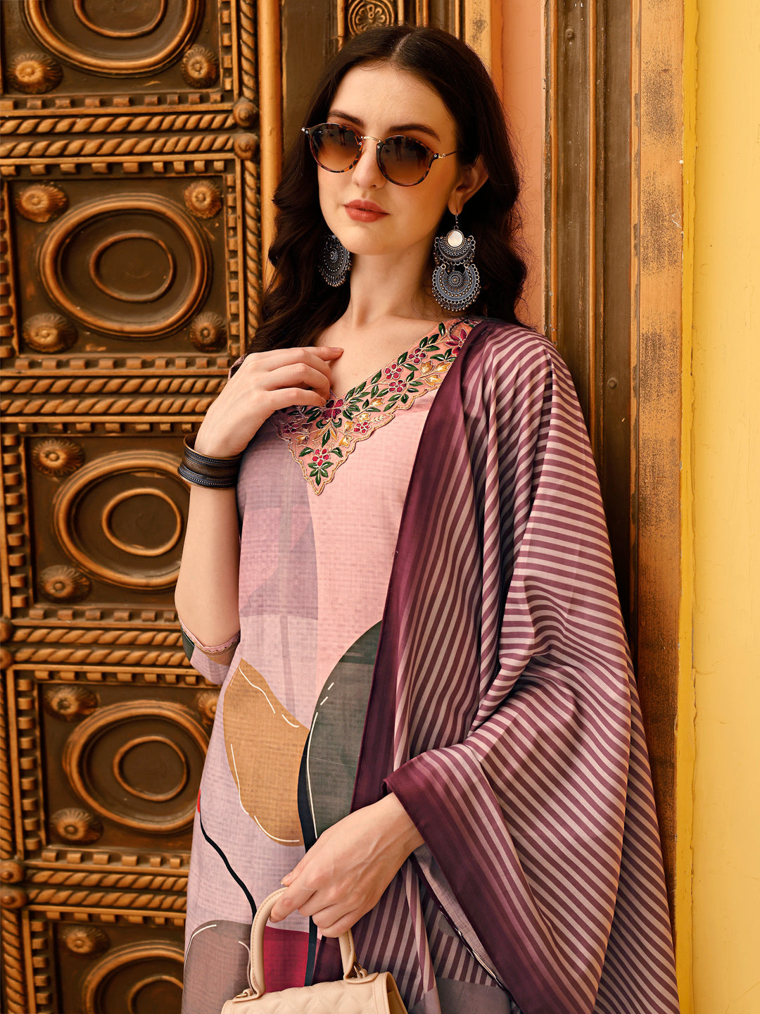 Embroidered & Floral Printed Kurta With Pant & Printed Dupatta Premium, Multicolor - Hiral Fashion