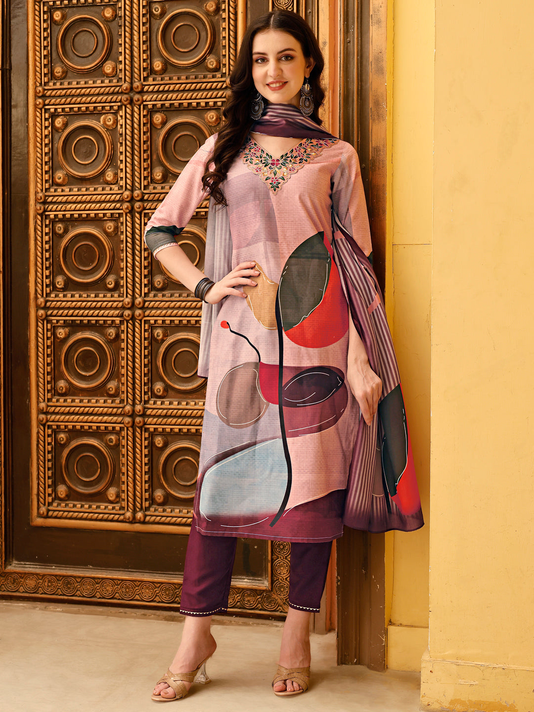 Embroidered & Floral Printed Kurta With Pant & Printed Dupatta Premium, Multicolor - Hiral Fashion