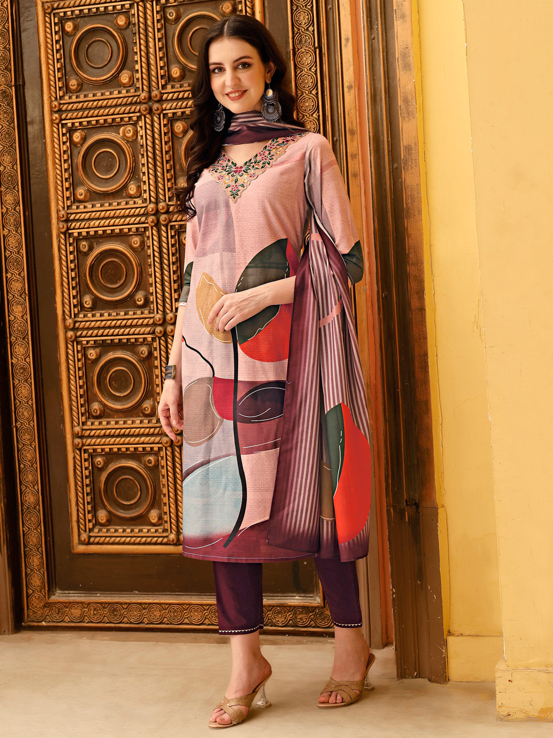 Embroidered & Floral Printed Kurta With Pant & Printed Dupatta Premium, Multicolor - Hiral Fashion