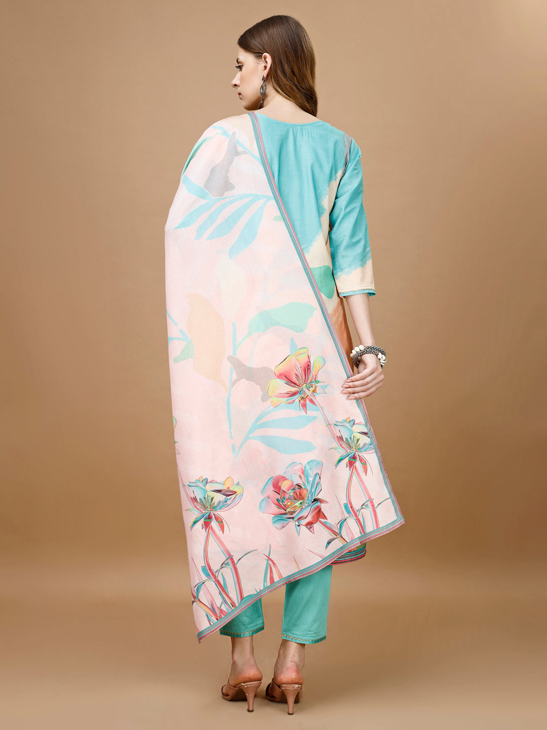 Embroidered & Floral Printed Kurta With Pant & Printed Dupatta Premium, Multicolor - Hiral Fashion