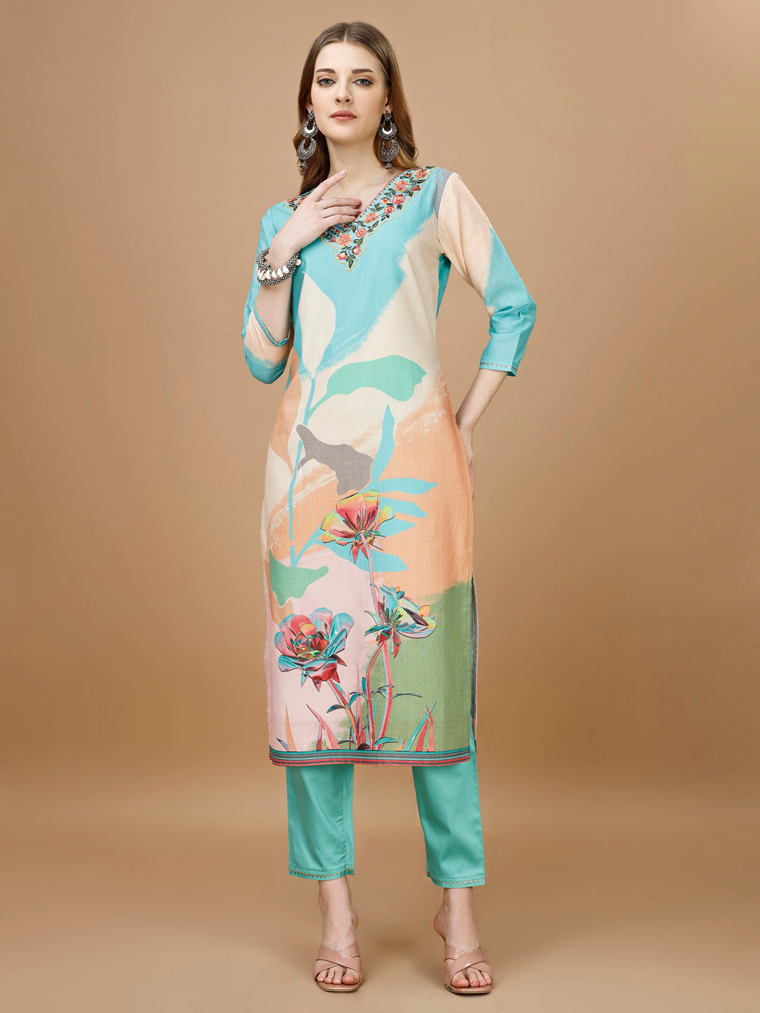Embroidered & Floral Printed Kurta With Pant & Printed Dupatta Premium, Multicolor - Hiral Fashion