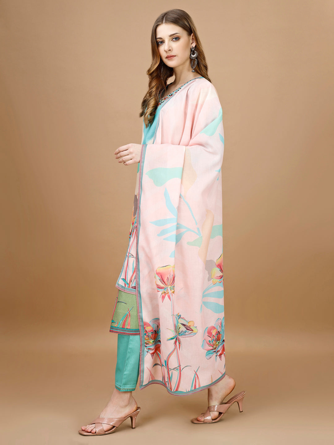 Embroidered & Floral Printed Kurta With Pant & Printed Dupatta Premium, Multicolor - Hiral Fashion