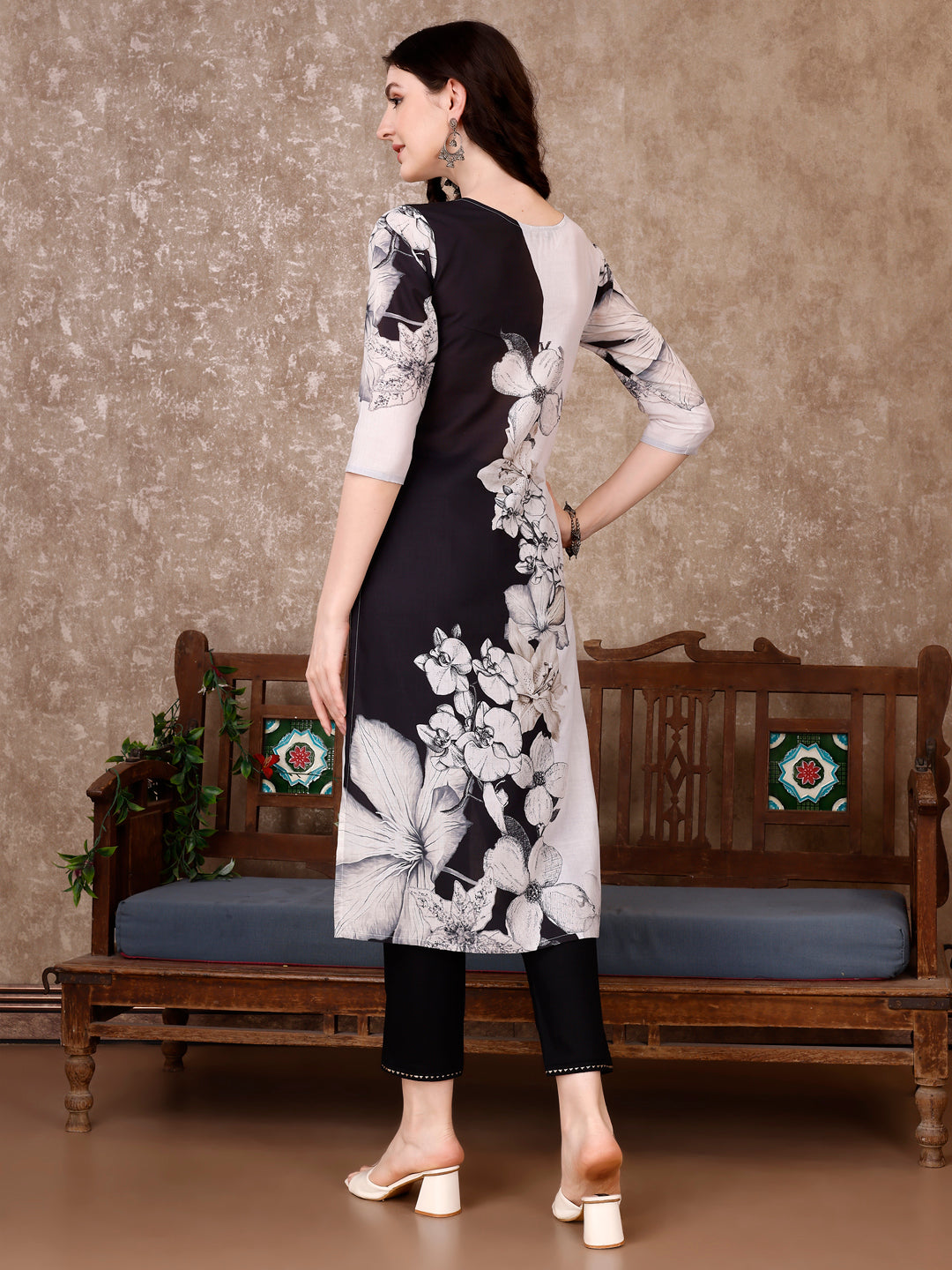 Embroidered & Floral Printed Kurta With Pant & Printed Dupatta Premium, Black - Hiral Fashion