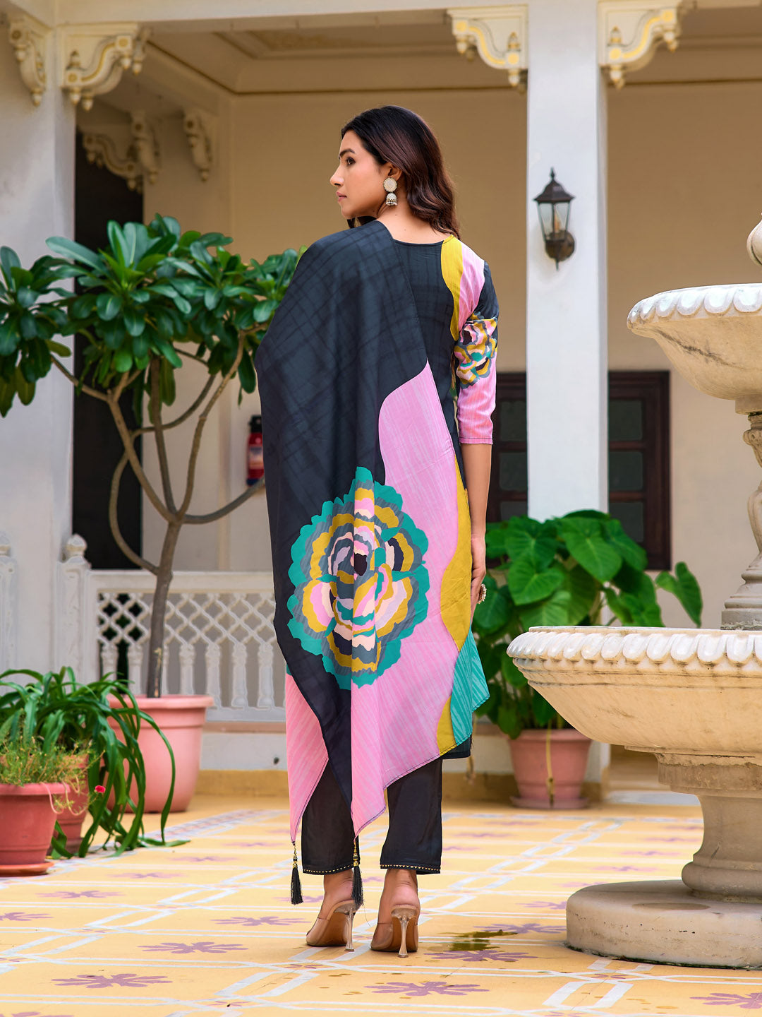 Embroidered & Floral Printed Kurta With Pant & Printed Dupatta, Lavender - Hiral Fashion