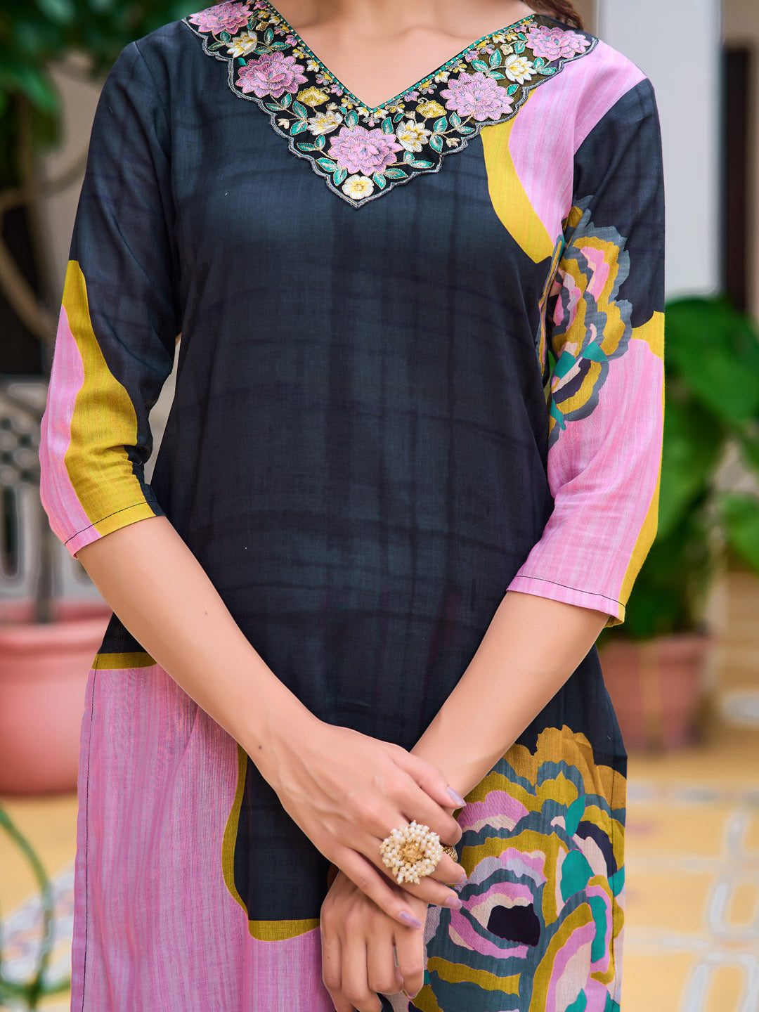 Embroidered & Floral Printed Kurta With Pant & Printed Dupatta, Lavender - Hiral Fashion