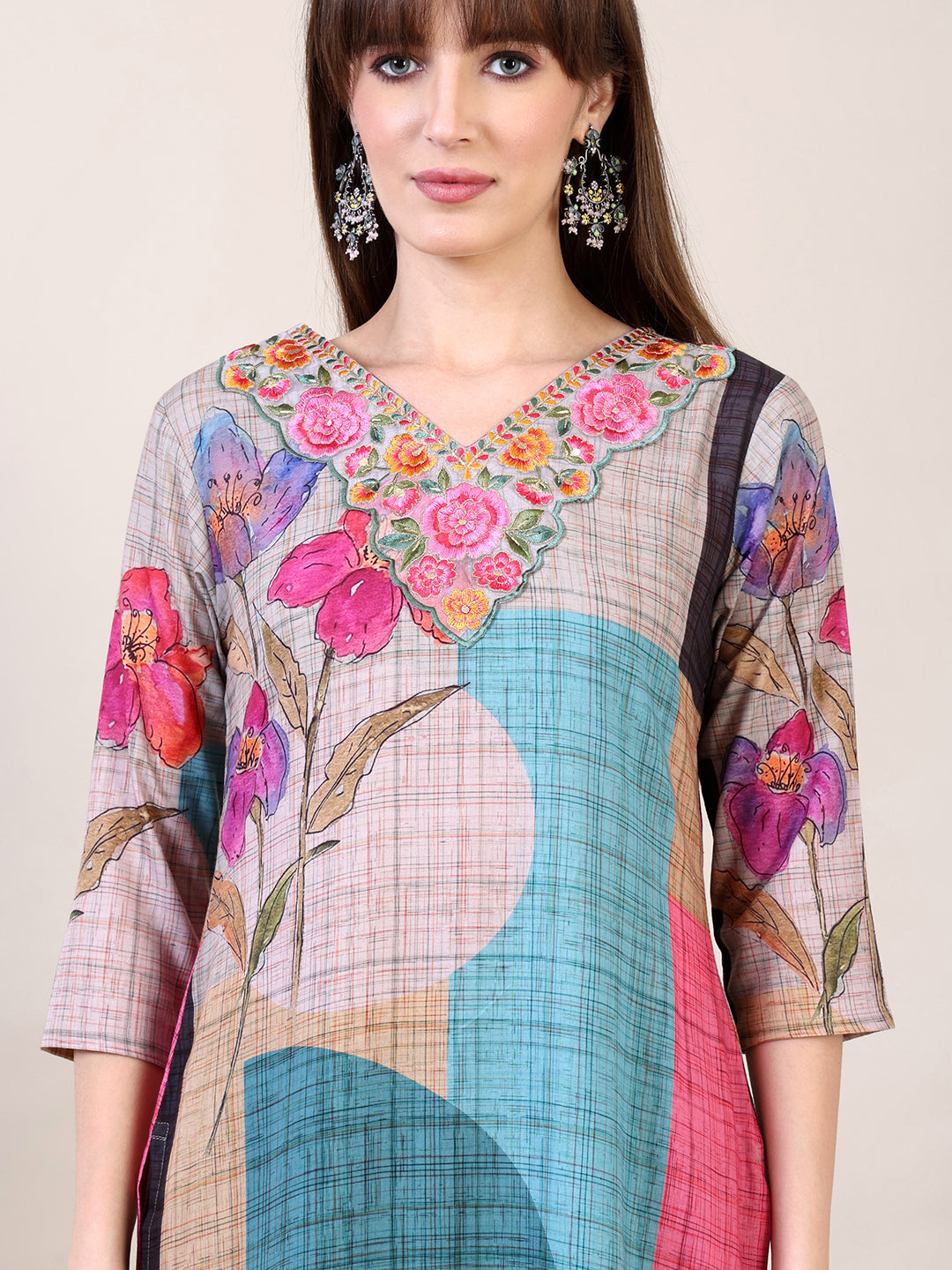 Embroidered & Printed Kurta With Pant & Dupatta, Multicolor - Hiral Fashion