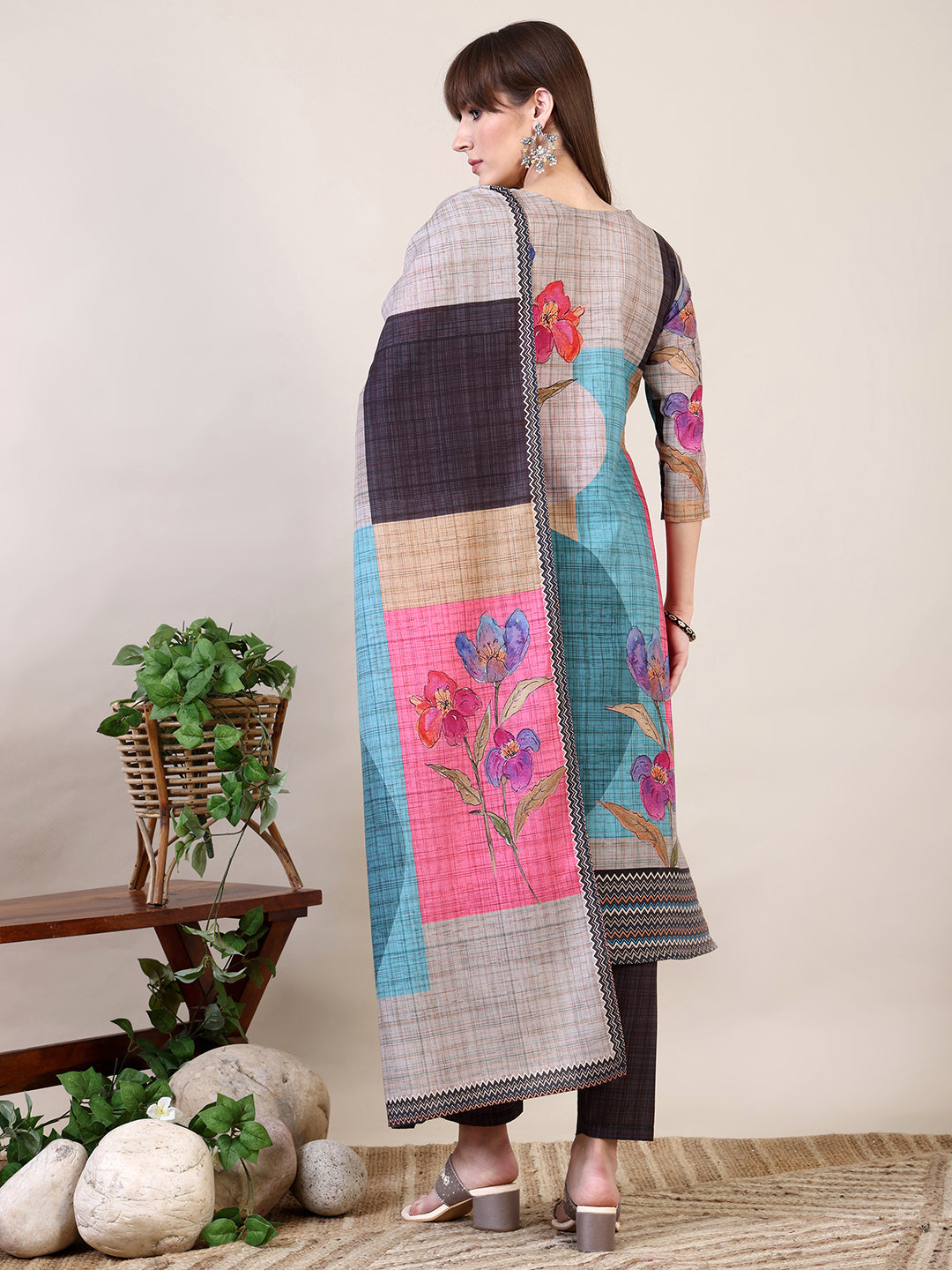 Embroidered & Printed Kurta With Pant & Dupatta, Multicolor - Hiral Fashion
