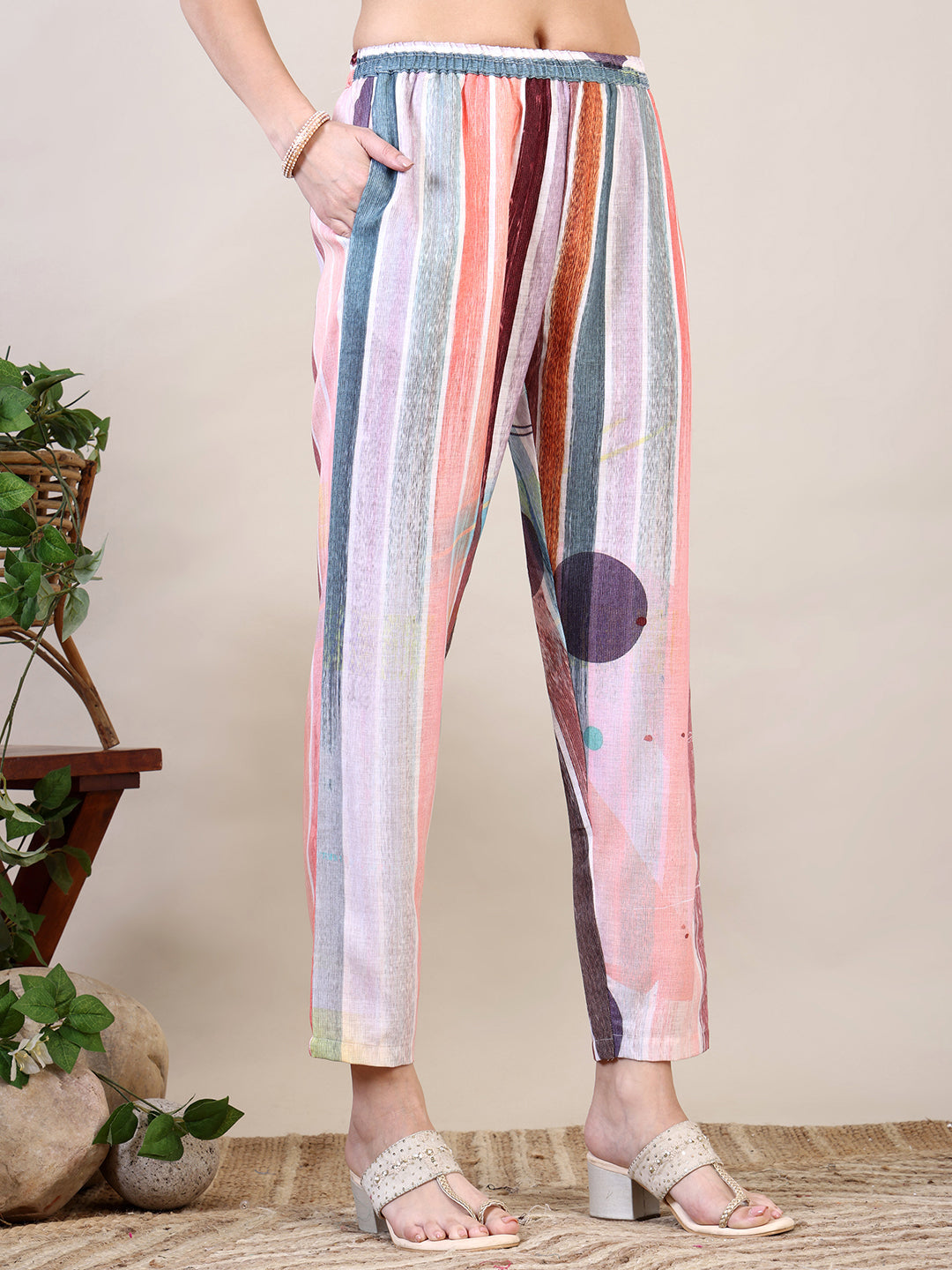 Embroidered & Striped Floral Printed Kurta With Pant & Dupatta, Multicolor - Hiral Fashion