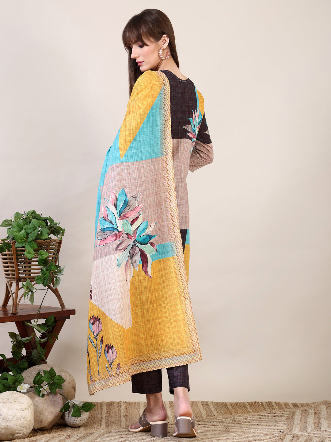 Embroidered & Printed Kurta With Pant & Dupatta, Multicolor - Hiral Fashion