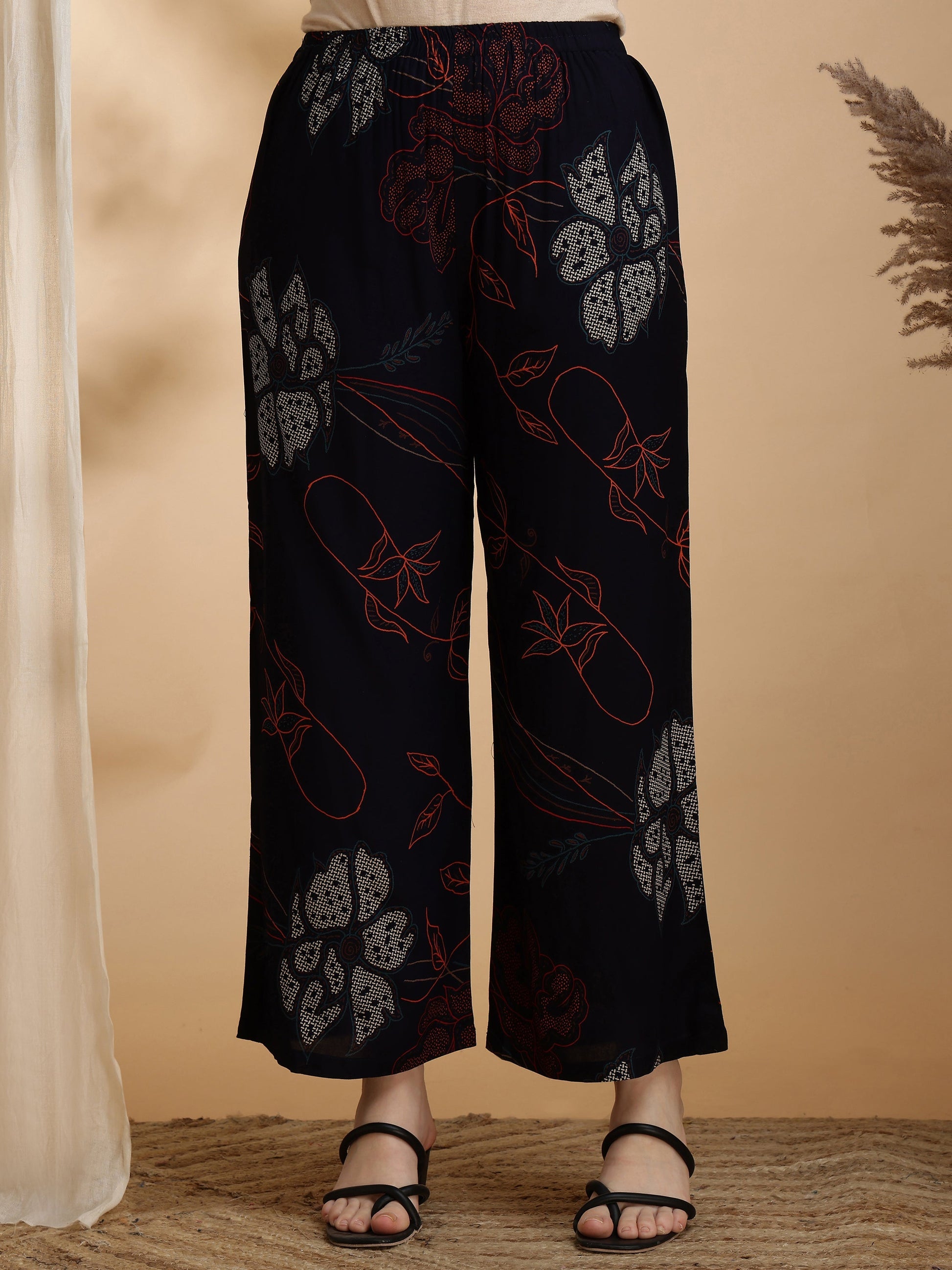 Floral Printed Kurta Pallazo Set, Black - Hiral Fashion
