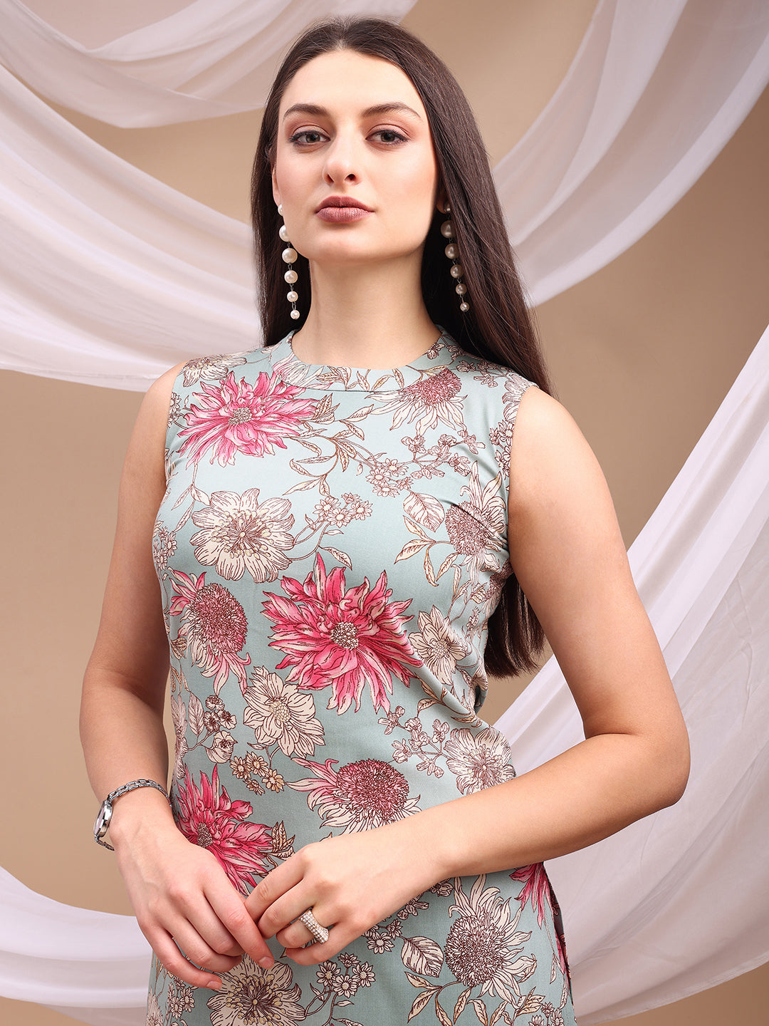 Floral Printed Kurta With Palazzo Pant, Turquoise - Hiral Fashion