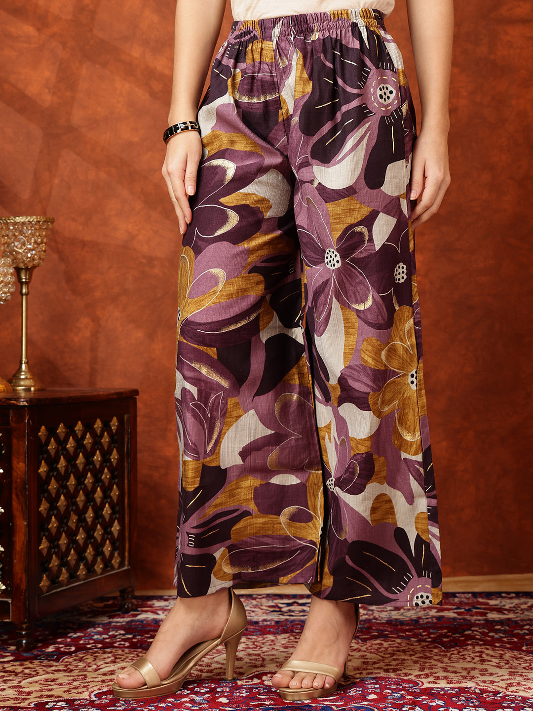 Floral Printed Kurta With Palazzo Pant, Purple - Hiral Fashion